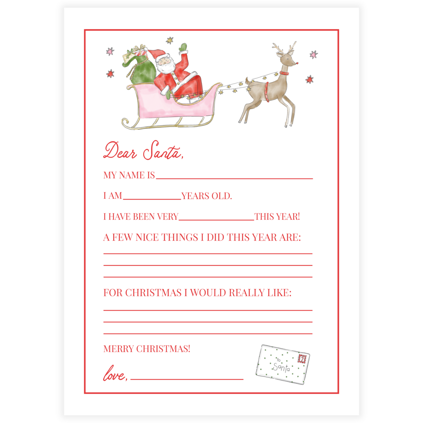 Dear Santa Sleigh Pink Letter
