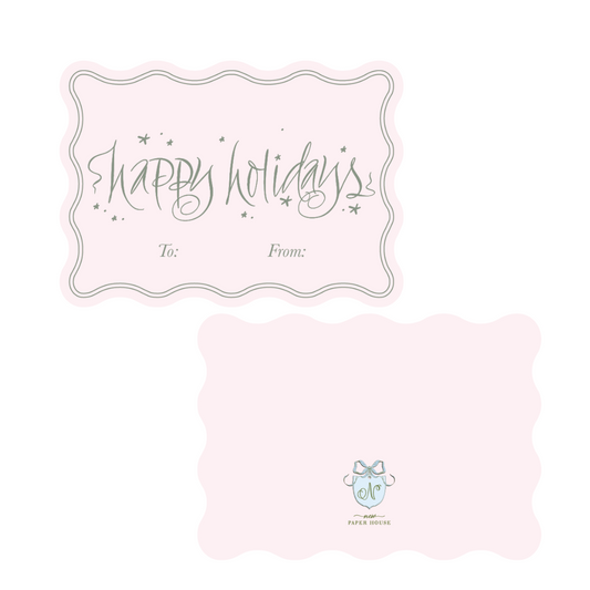 Happy Holidays Pink/Green Generic Die Cut Wavy Tag