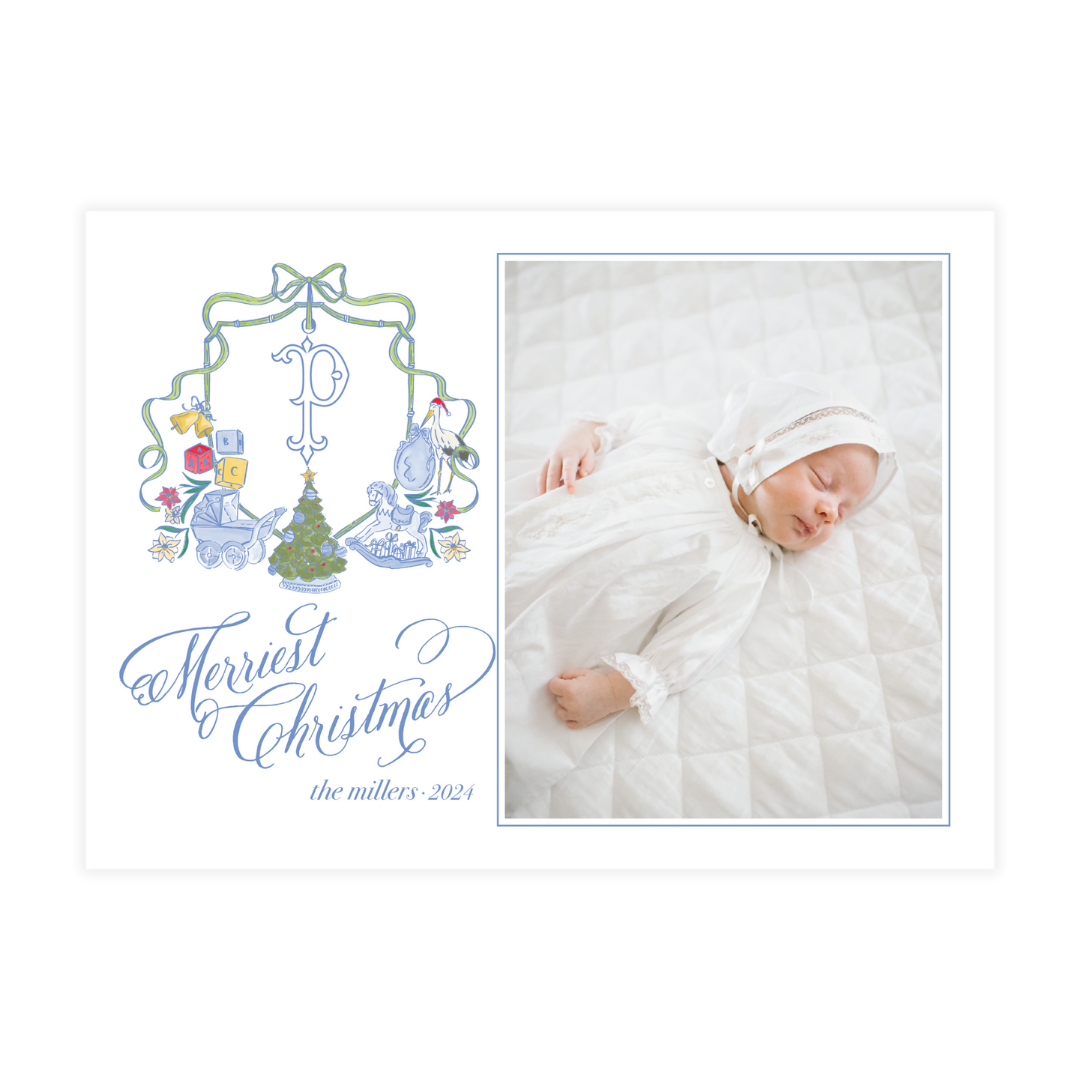 Blue Nursery Crest Landscape Holiday Card