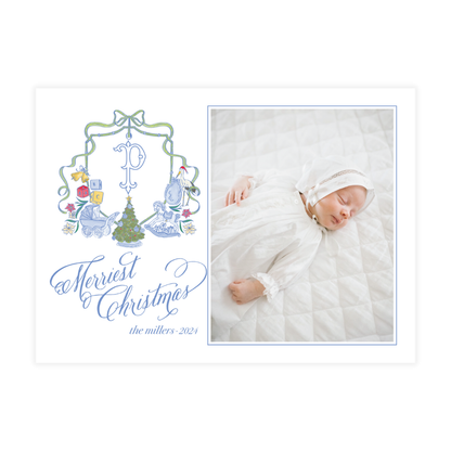 Blue Nursery Crest Landscape Holiday Card
