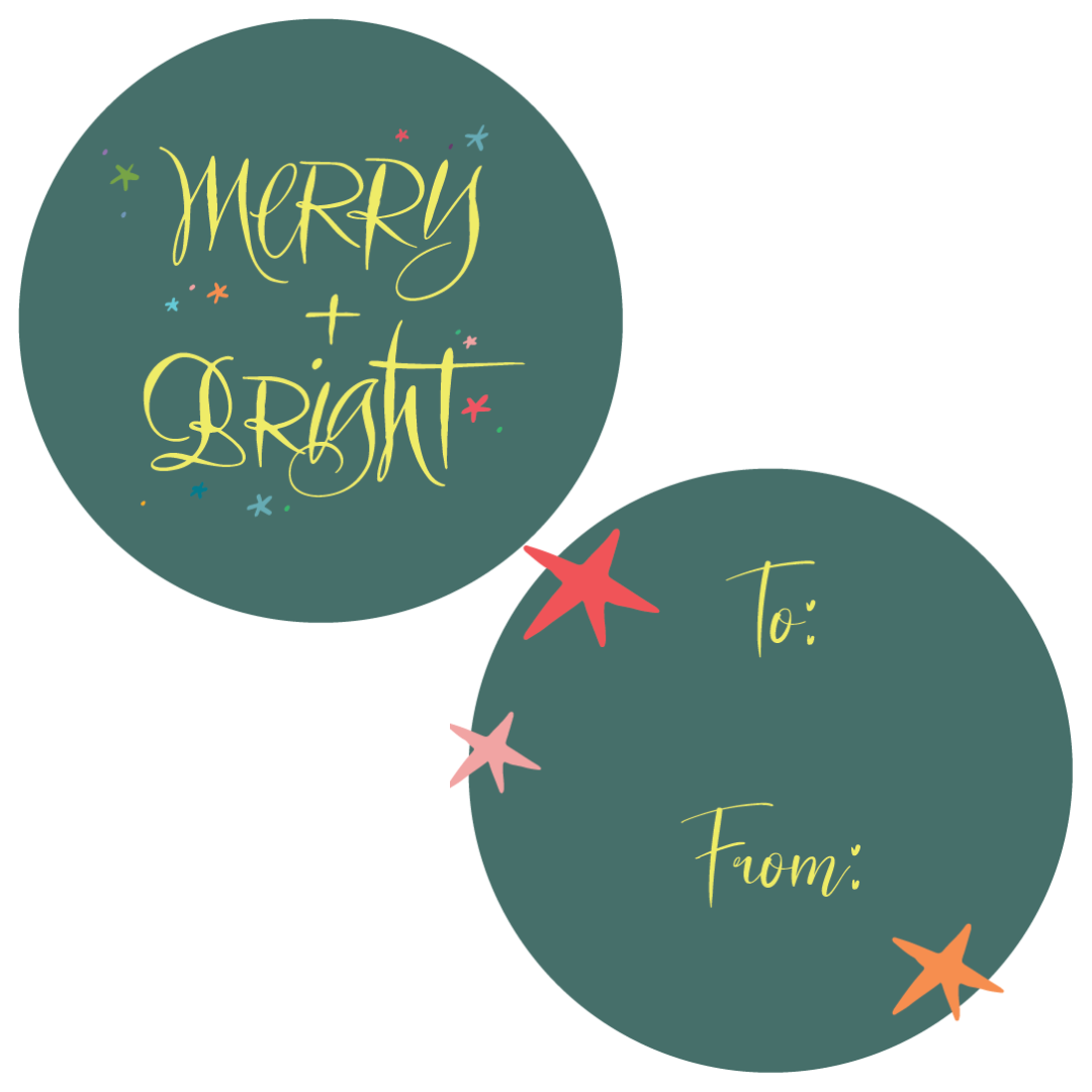 Merry + Bright Circle Large Die Cut Gift Tag