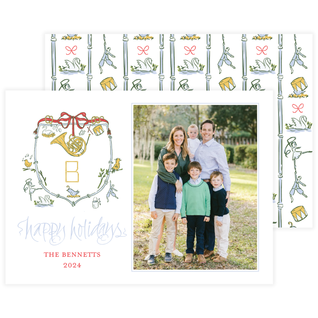 Blue 12 Days Of Christmas Crest Holiday Card