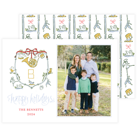 Blue 12 Days Of Christmas Crest Holiday Card