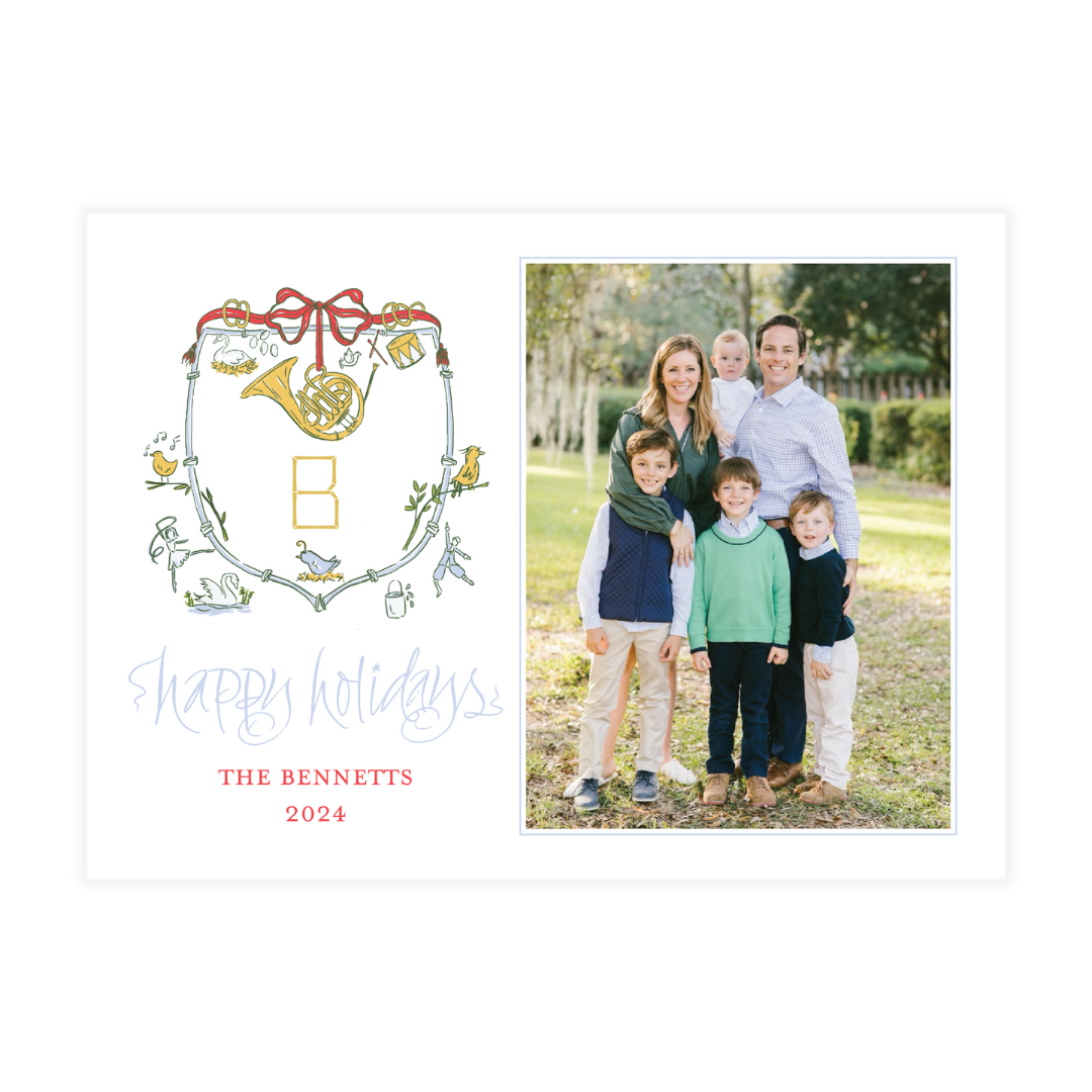 Blue 12 Days Of Christmas Crest Holiday Card