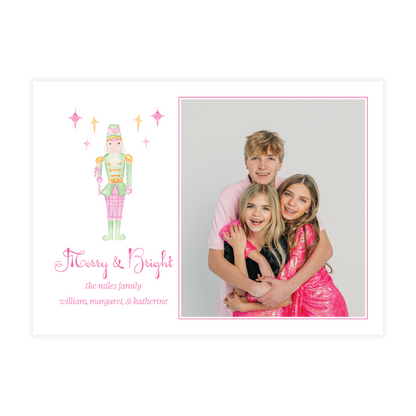 Pink & Gold Nutcracker with Stars Holiday Card