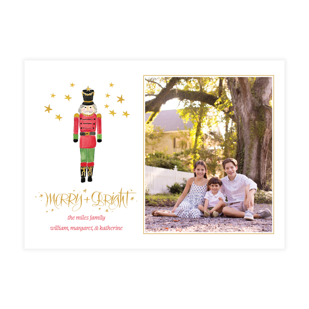 Red & Green Nutcracker with Stars Holiday Card