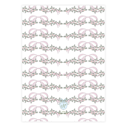 Pink Bow Holly Garland Holiday Card