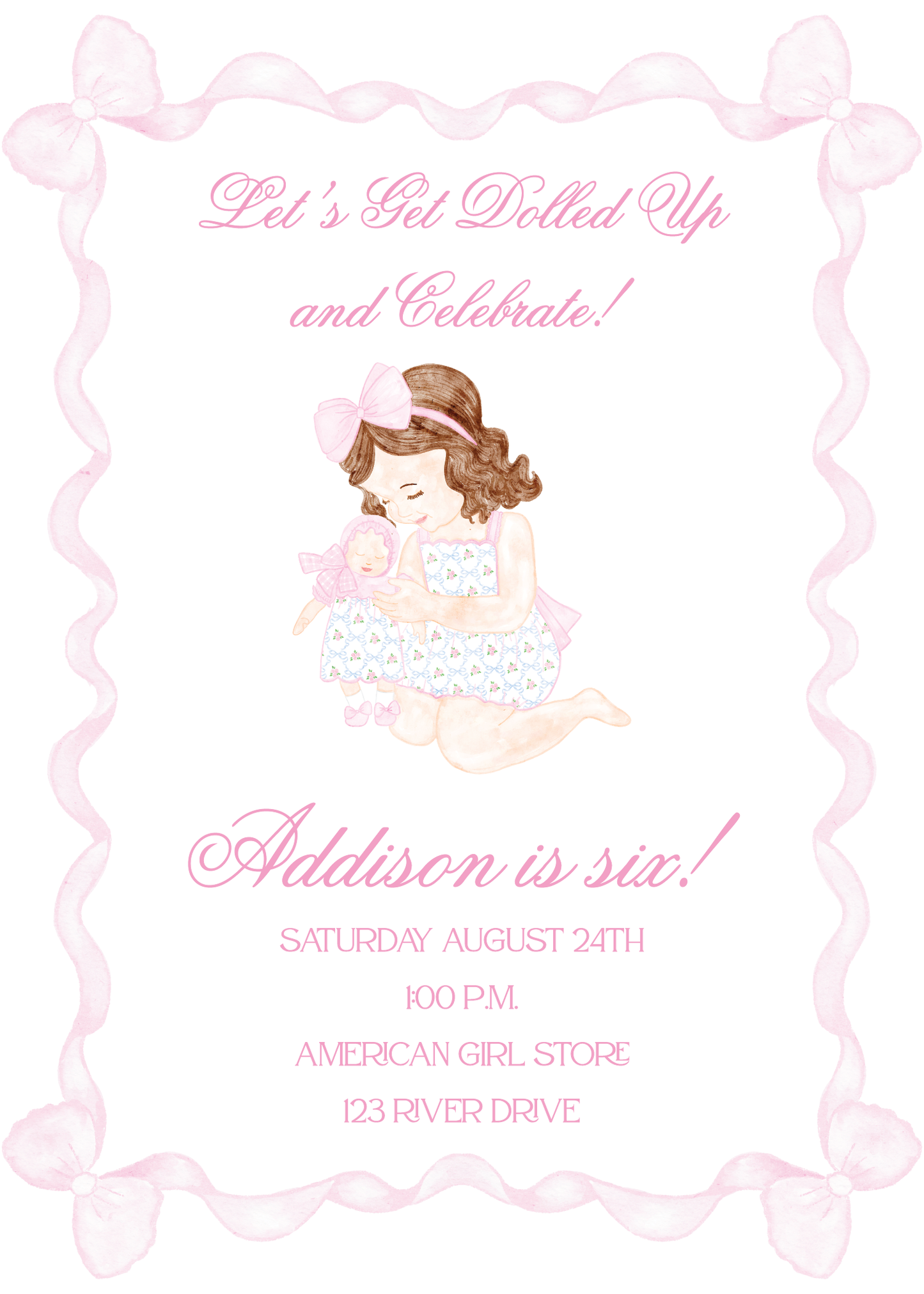 Girl + Doll Birthday Invitation