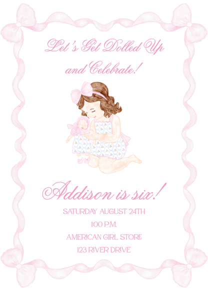 Girl + Doll Birthday Invitation