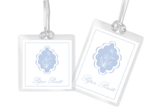 Blue Floral Scallop Frame Bag Tag