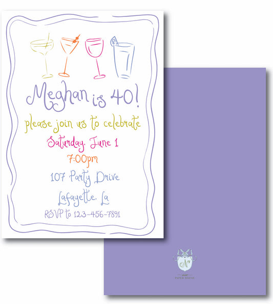 Multi Color Cocktail Glasses Birthday Invitation