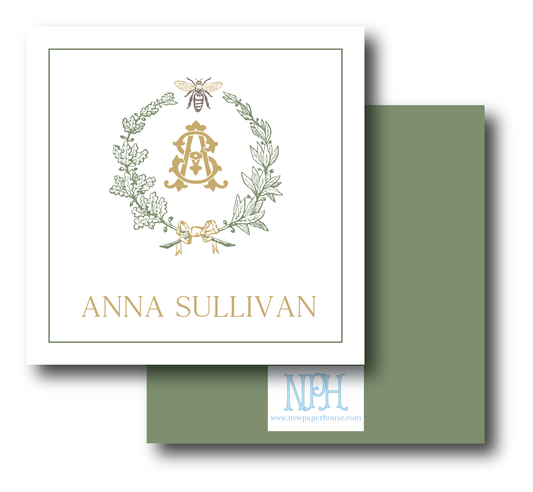Green Gold Bee Wreath Enclosure Card
