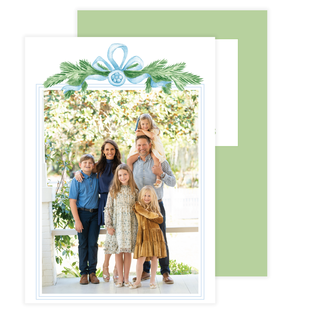 Blue Garland Swag Holiday Card