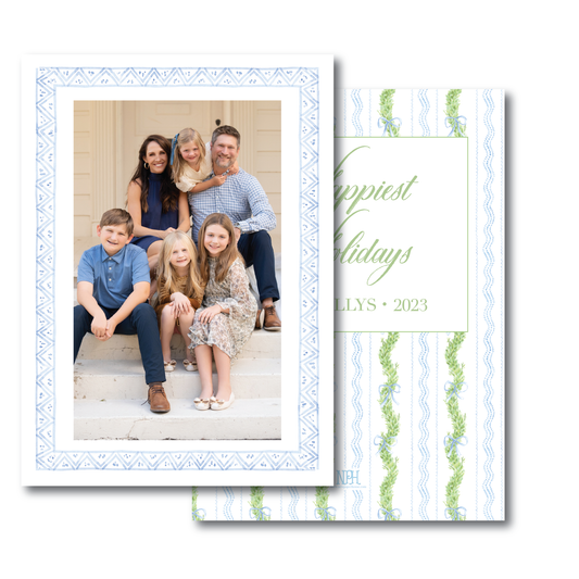 Blue Pattern Frame Holiday Card