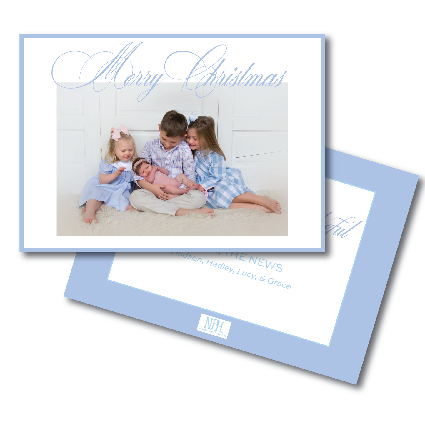 Classic Script Blue Holiday Card