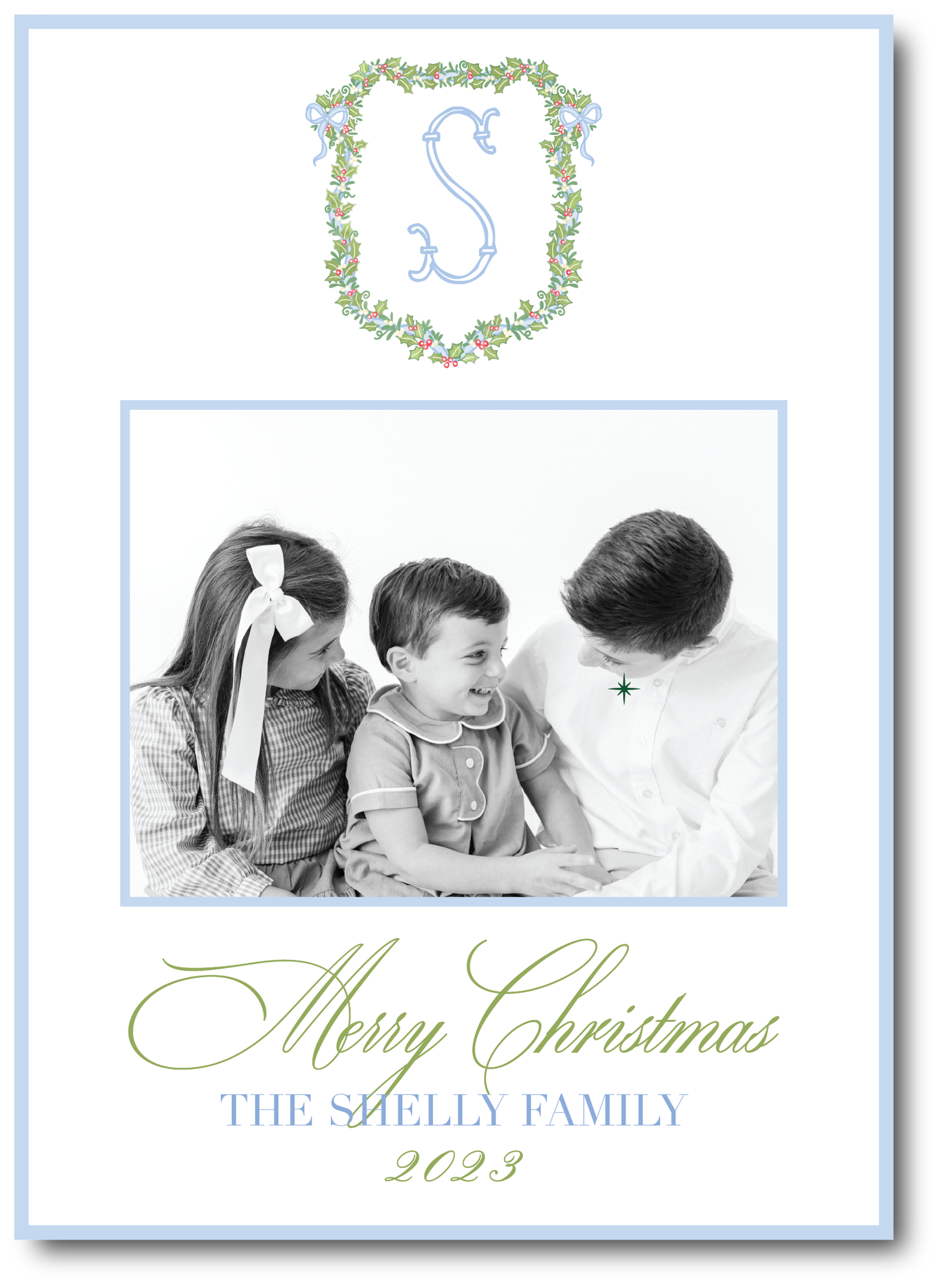 Blue Holly Wreath Holiday Card