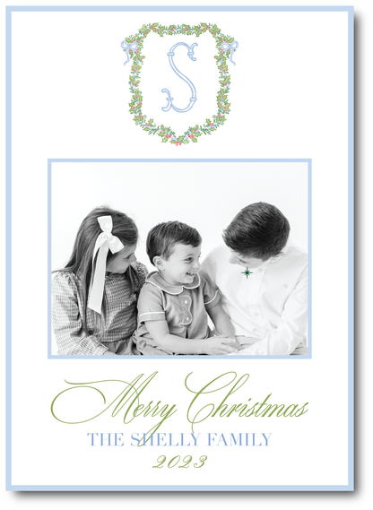 Blue Holly Wreath Holiday Card