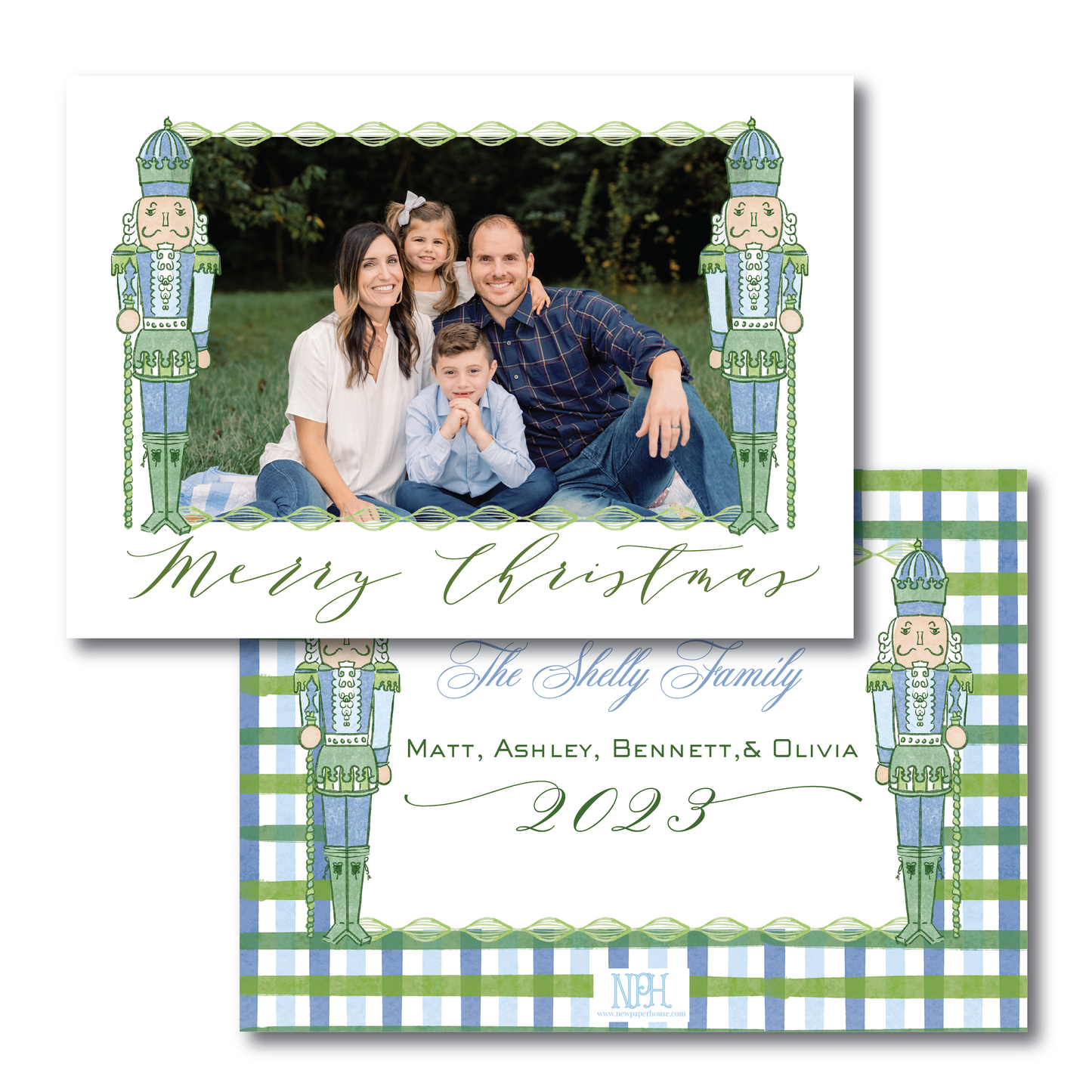 Blue & Green Nutcracker Holiday Card (Landscape)