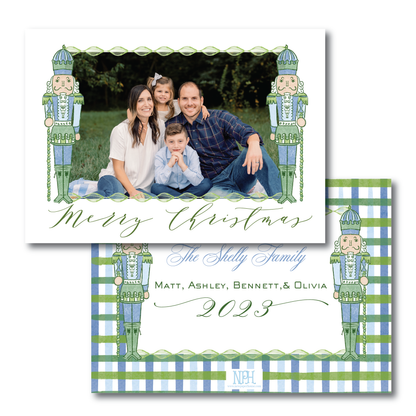 Blue & Green Nutcracker Holiday Card (Landscape)
