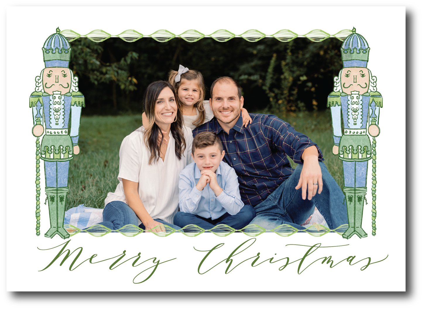 Blue & Green Nutcracker Holiday Card (Landscape)