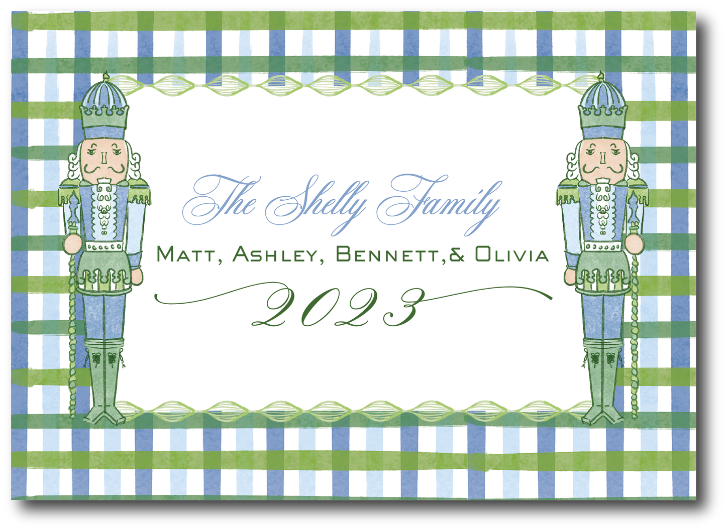 Blue & Green Nutcracker Holiday Card (Landscape)