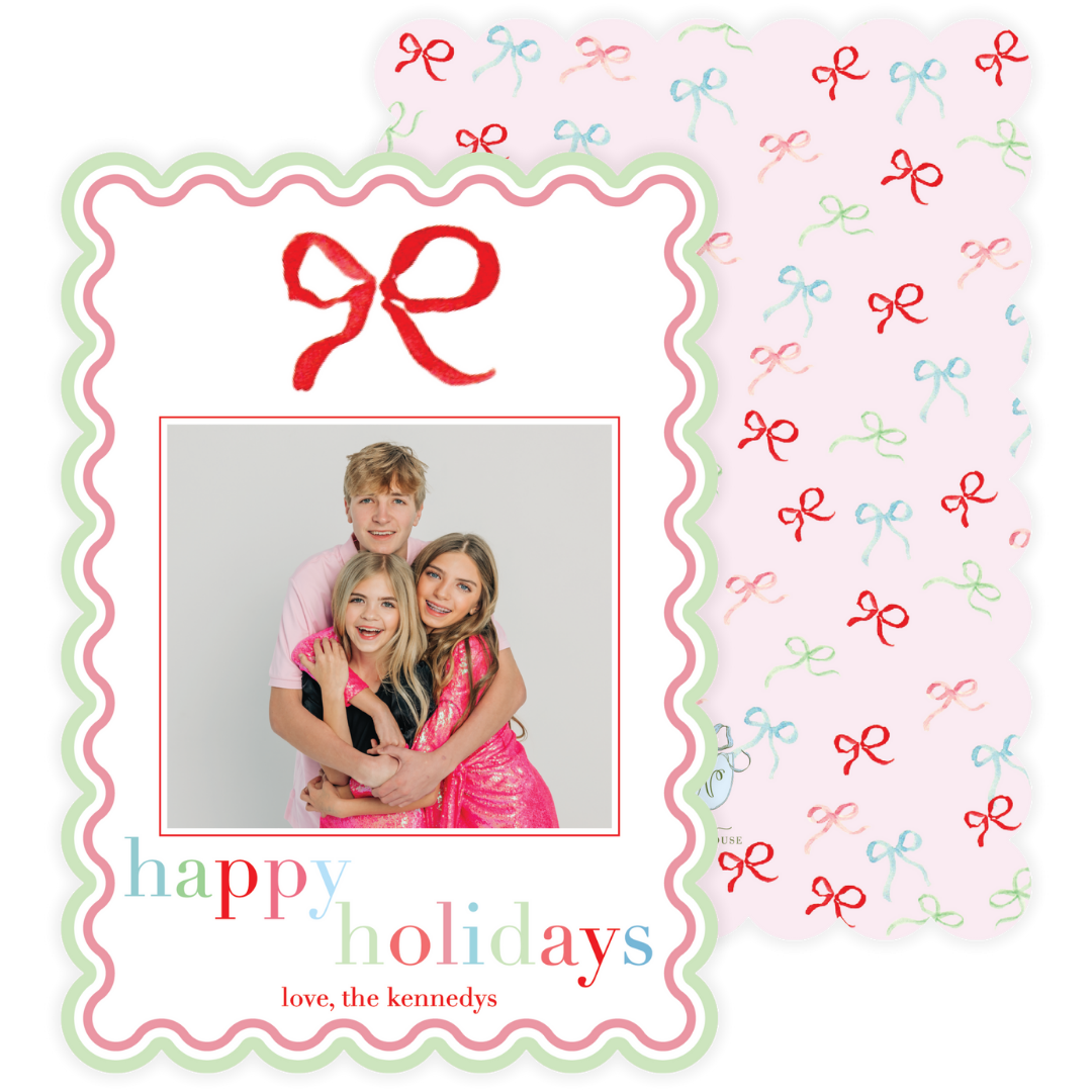 Red Bow Colorful Holiday Scallop Card