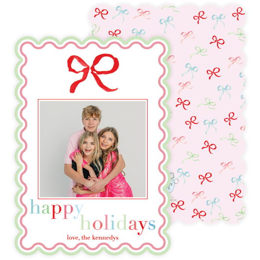 Red Bow Colorful Holiday Scallop Card