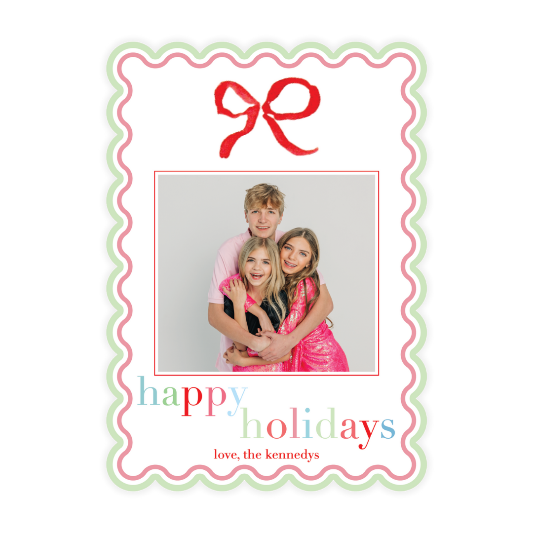 Red Bow Colorful Holiday Scallop Card