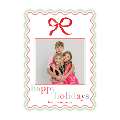 Red Bow Colorful Holiday Scallop Card