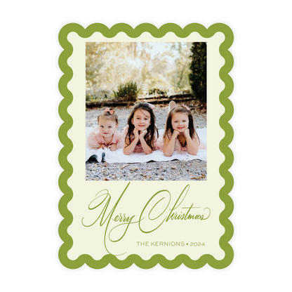Green Thick Border Scallop Die Cut Holiday Card (Colors Customizable)