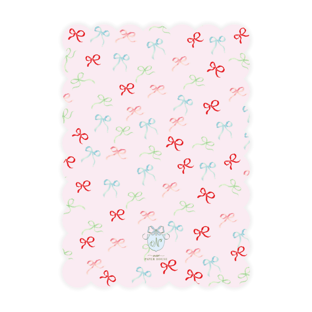 Red Bow Colorful Holiday Scallop Card