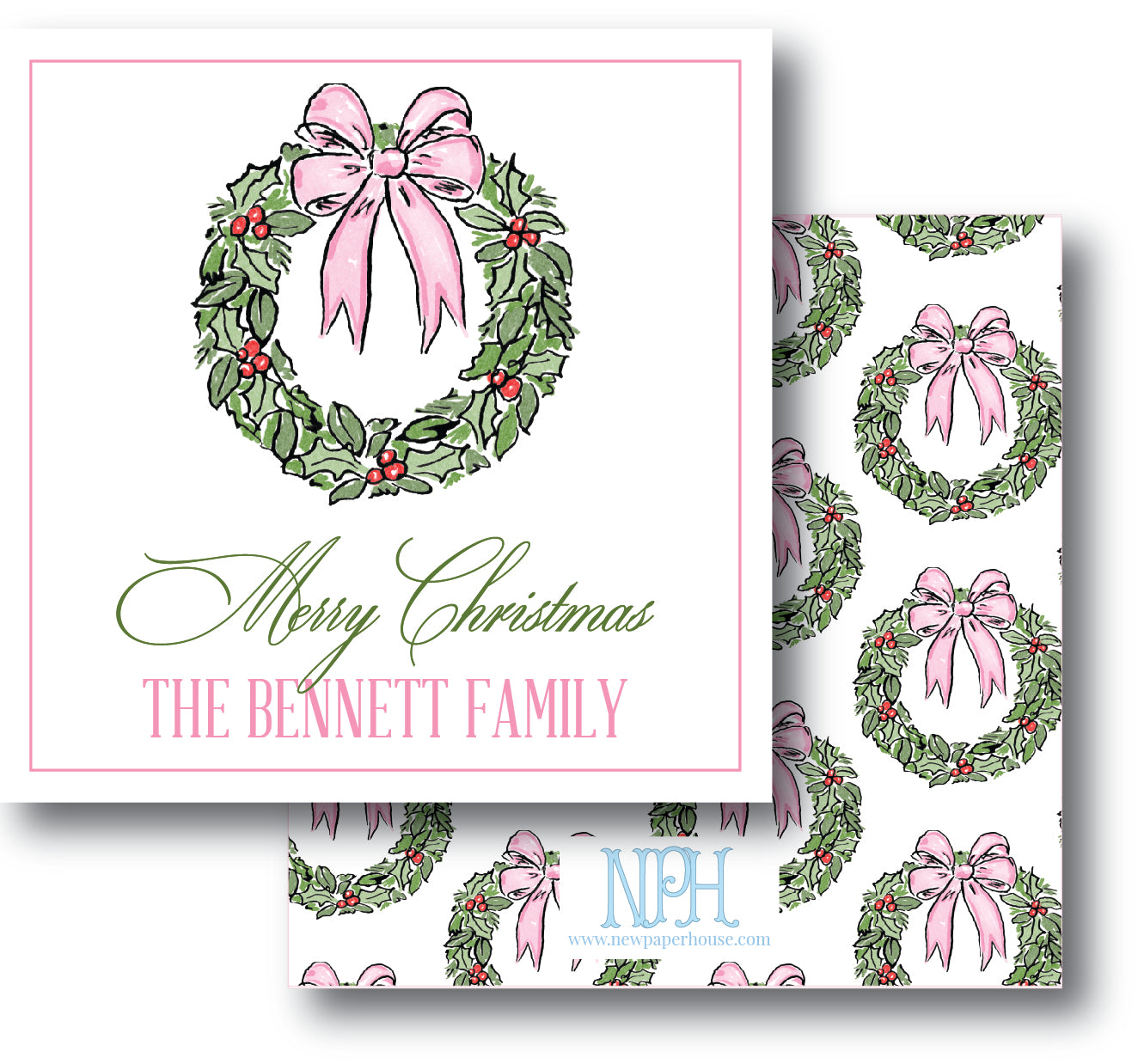 Pink Bow Wreath Enclosure Card