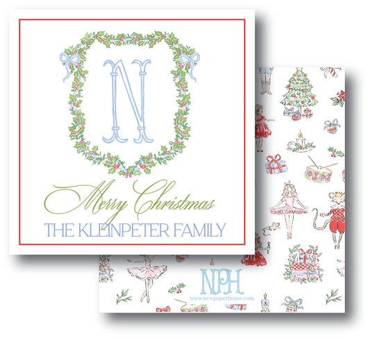 Blue Bow Holly Wreath Enclosure Card