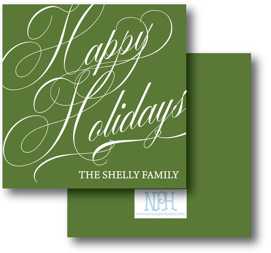 Happy Holidays Script Green Enclosure Card