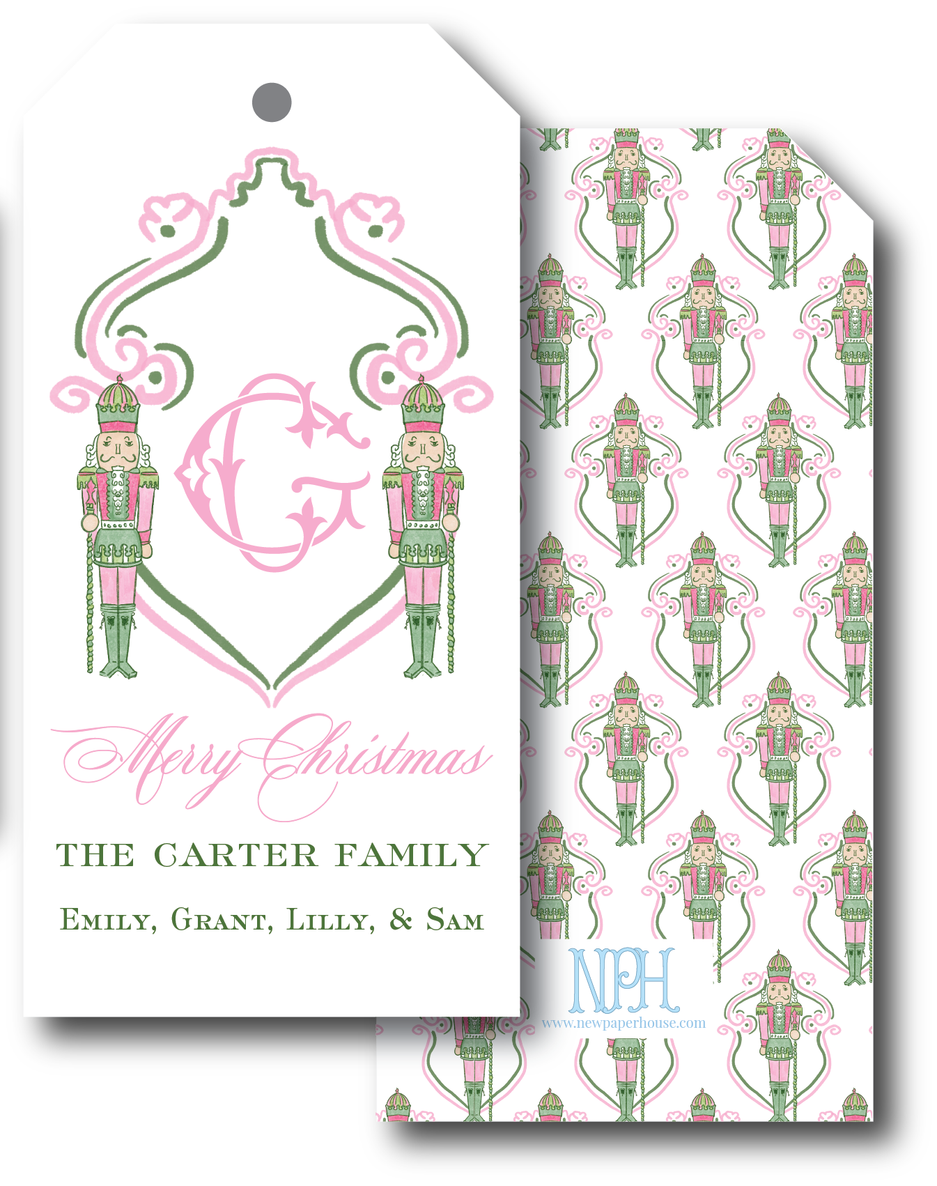 Pink & Green Nutcracker Holiday Gift Tag