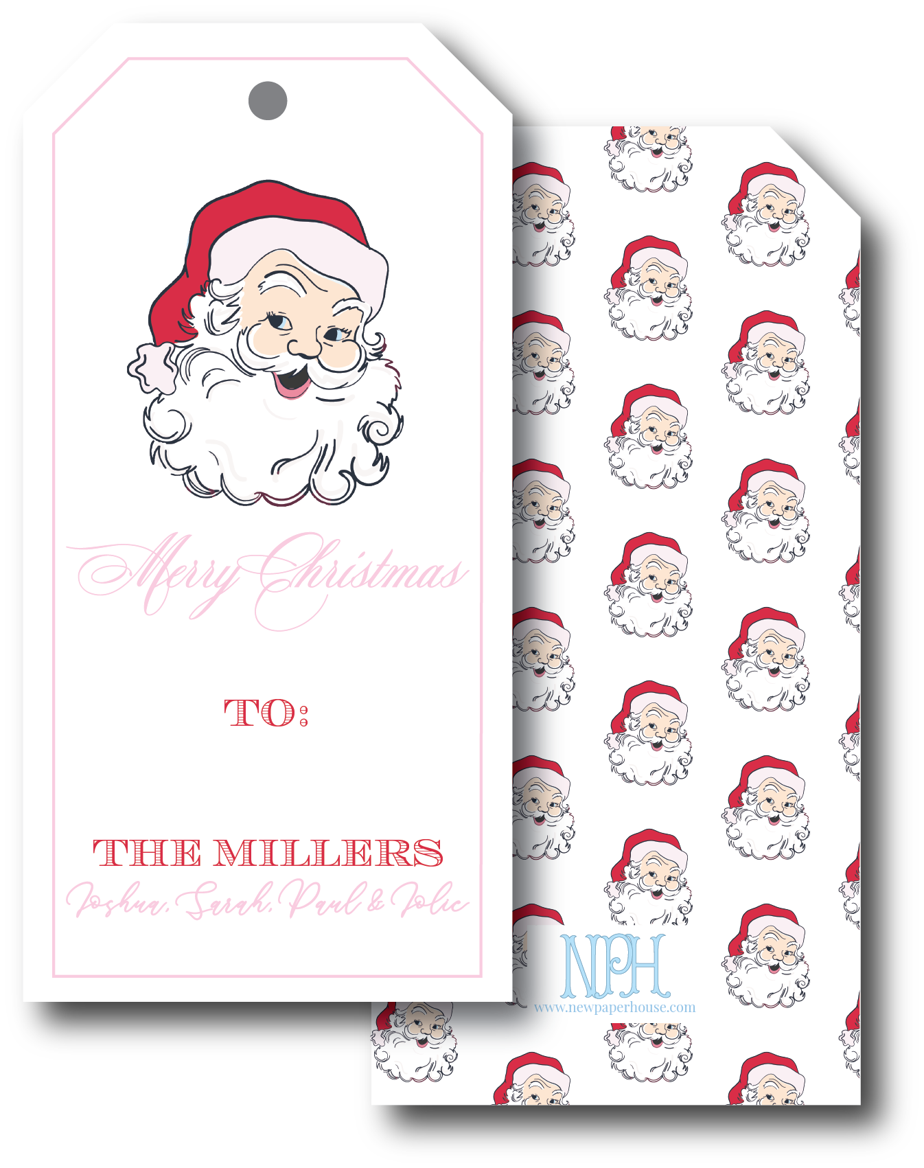 Red & Pink Santa Holiday Gift Tag