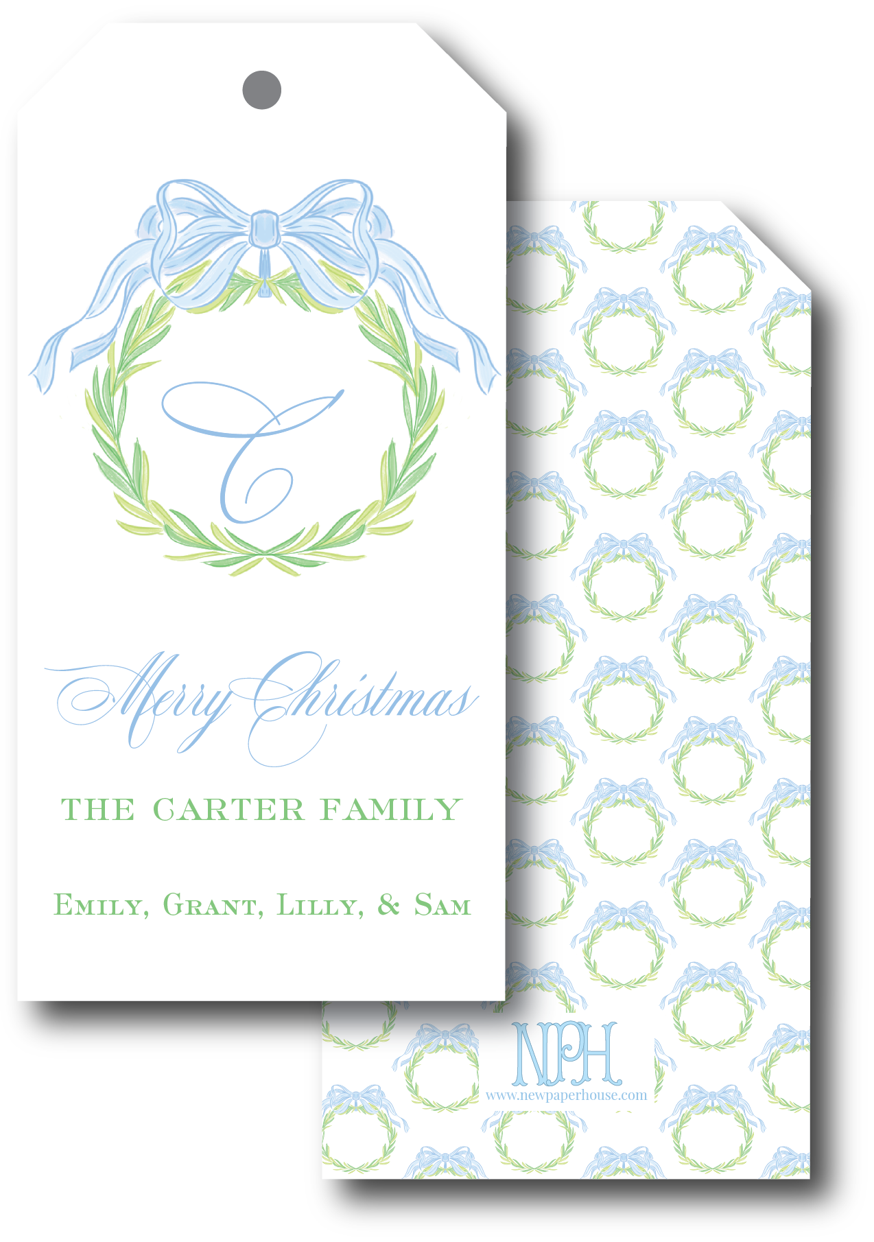 Green & Blue Wreath Holiday Gift Tag