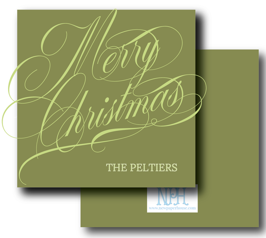 Olive & Lime Scripty Merry Christmas Holiday Enclosure Card