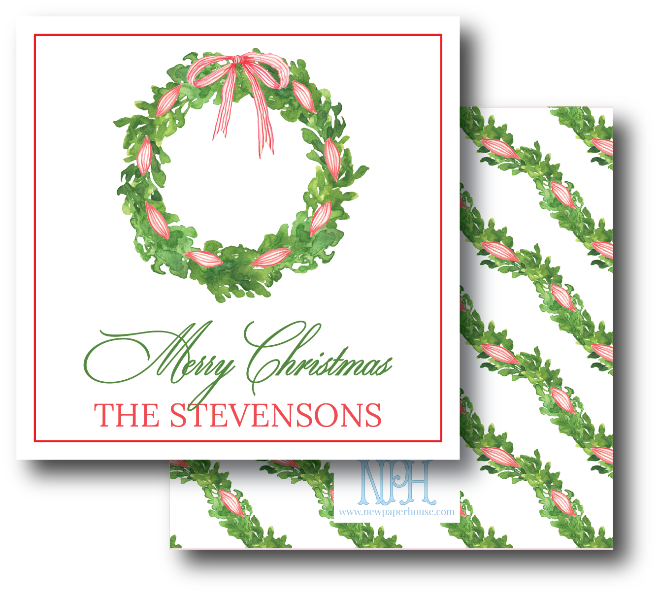 Red & White Ribbon Wreath Enclosure Card