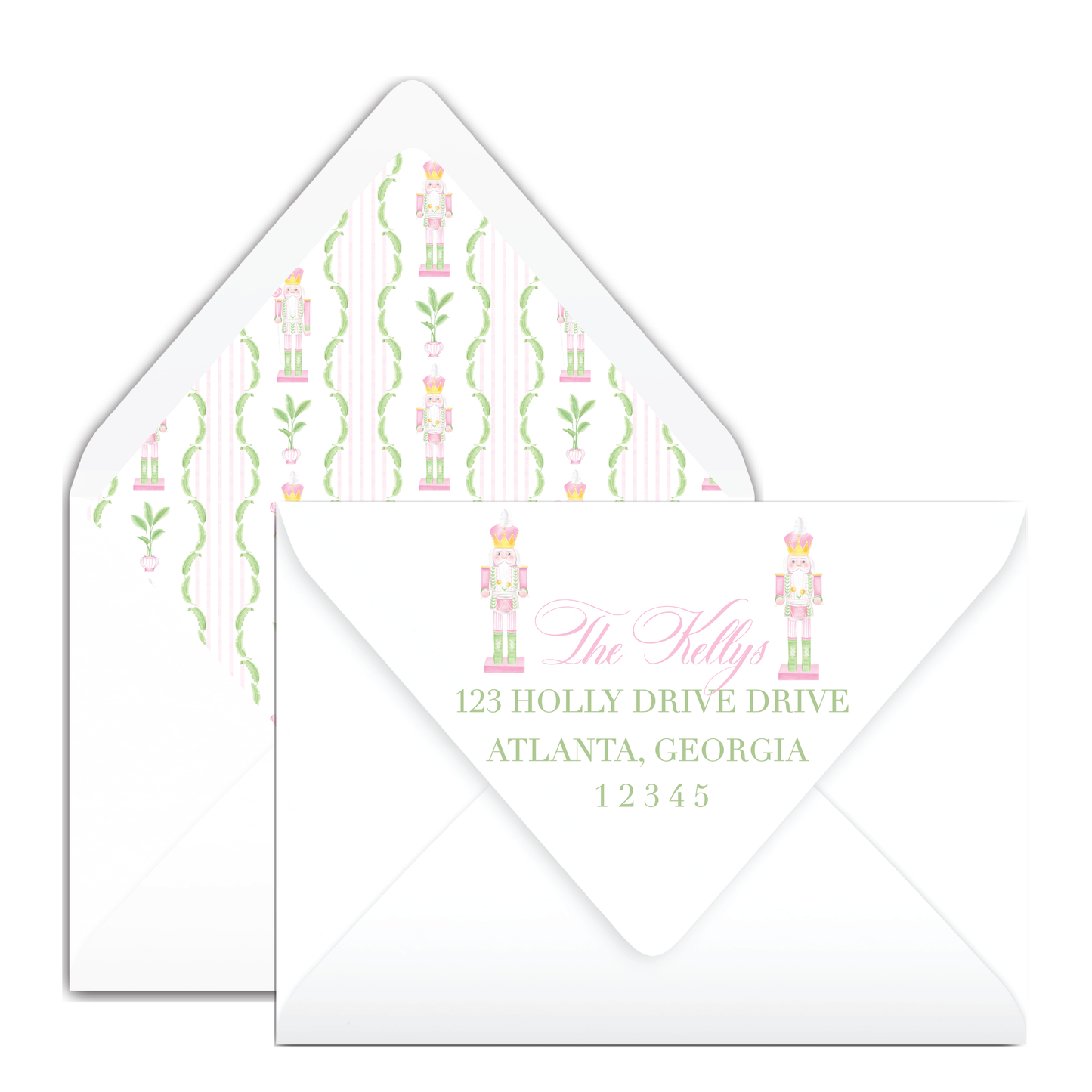 Landscape Green Pink Coastal Nutcracker Holiday Card
