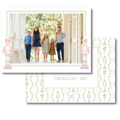 Landscape Green Pink Coastal Nutcracker Holiday Card