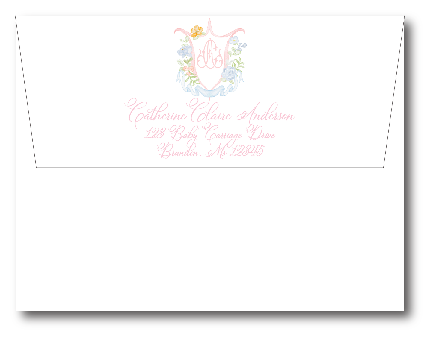 Pink Grand Millennial Floral Crest Stationery Set