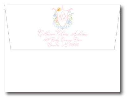 Pink Grand Millennial Floral Crest Stationery Set