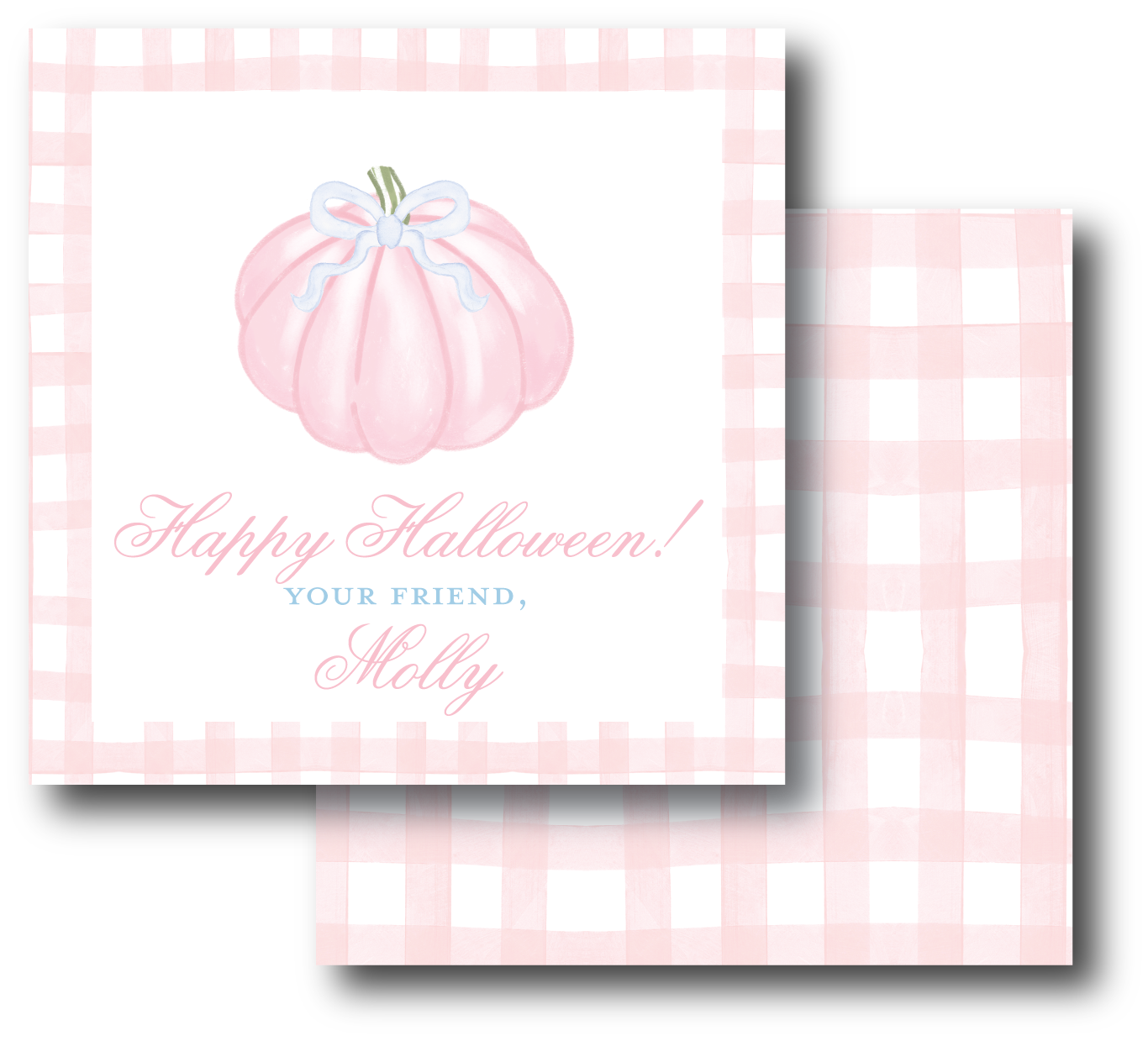 Pink Pumpkin with Blue Bow Enclosure Card
