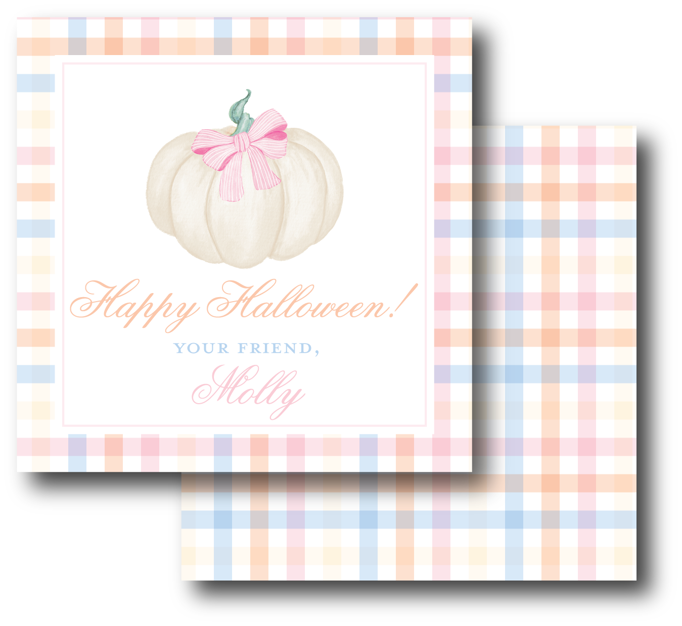 Pink Blue Orange Gingham Pumpkin Enclosure Card