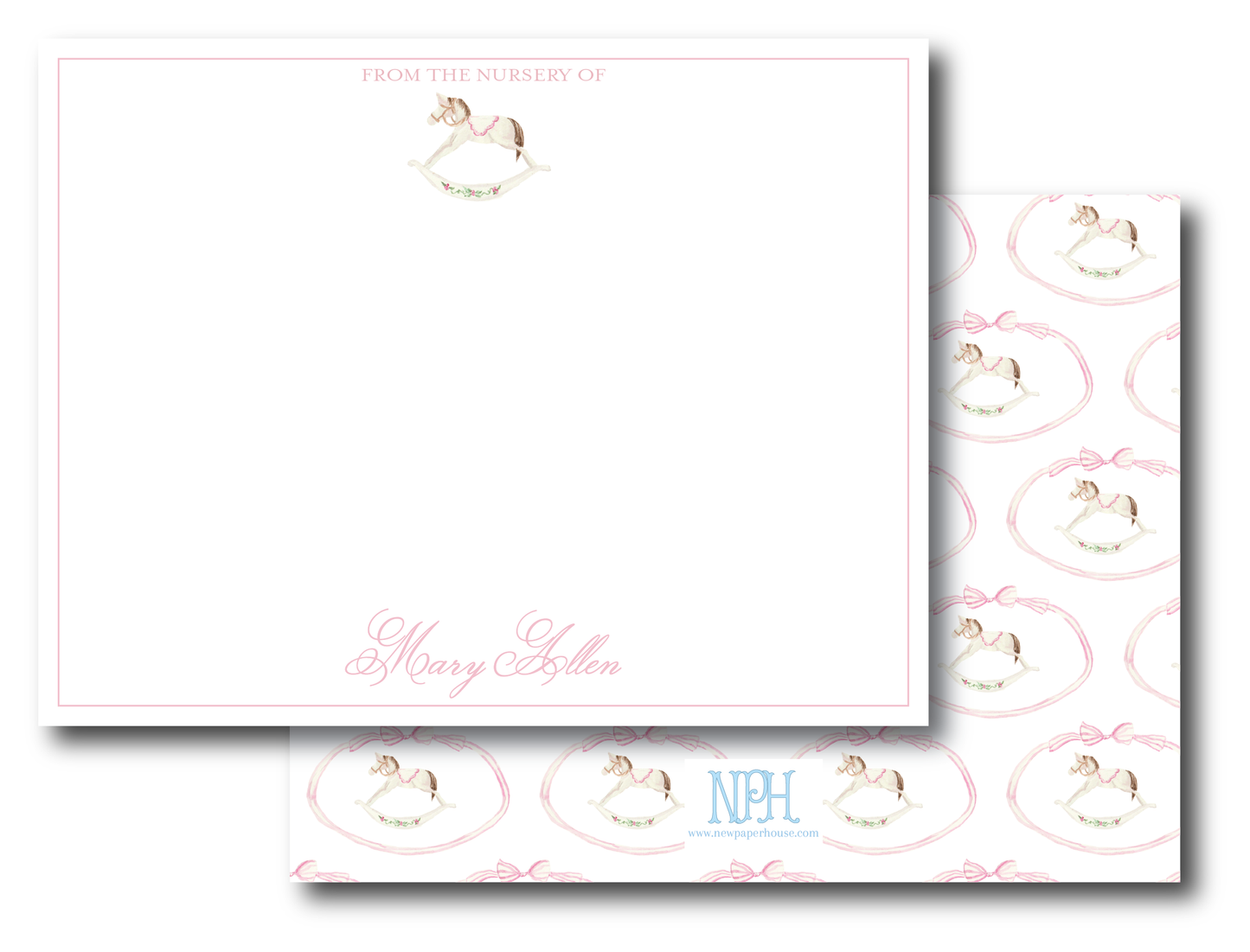 Heirloom Rocking Horse Pink, Blue, or Ivory Stationery Set