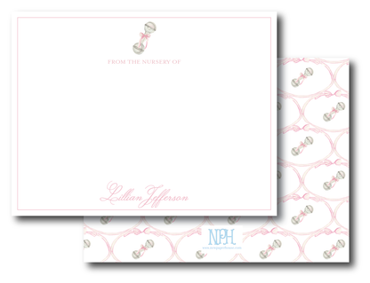 Heirloom Baby Rattle Pink, Blue, Or Ivory Stationery Set