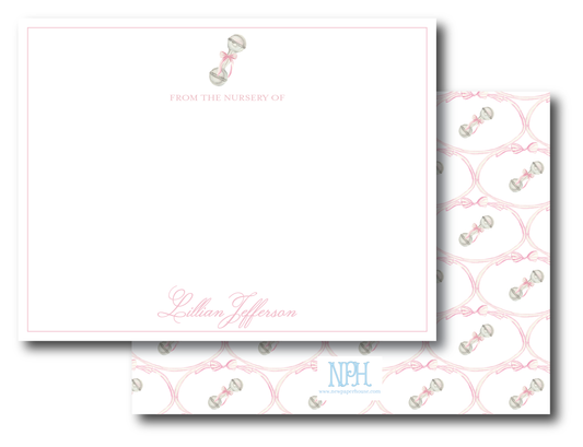 Heirloom Baby Rattle Pink, Blue, Or Ivory Stationery Set