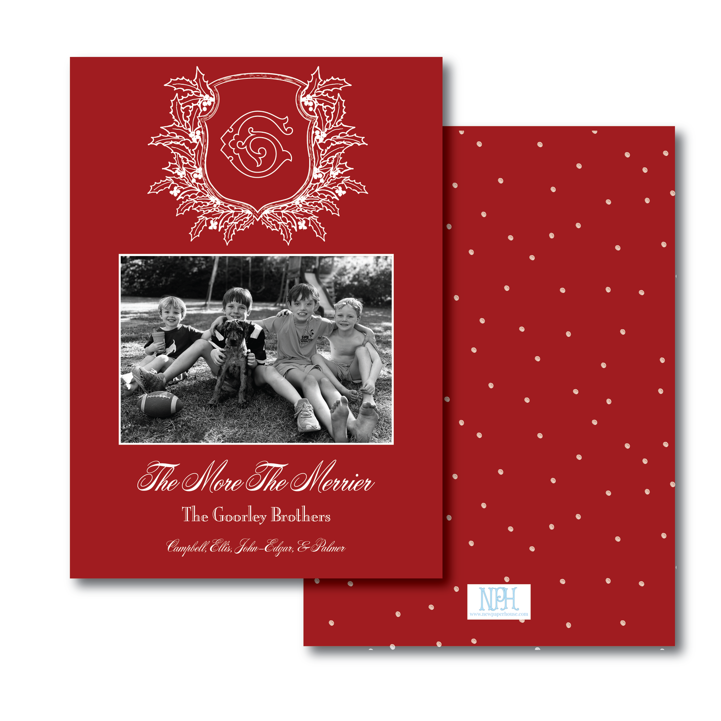 Holly Leaves Crest Holiday Card
