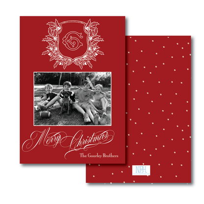 Holly Leaves Crest Holiday Card